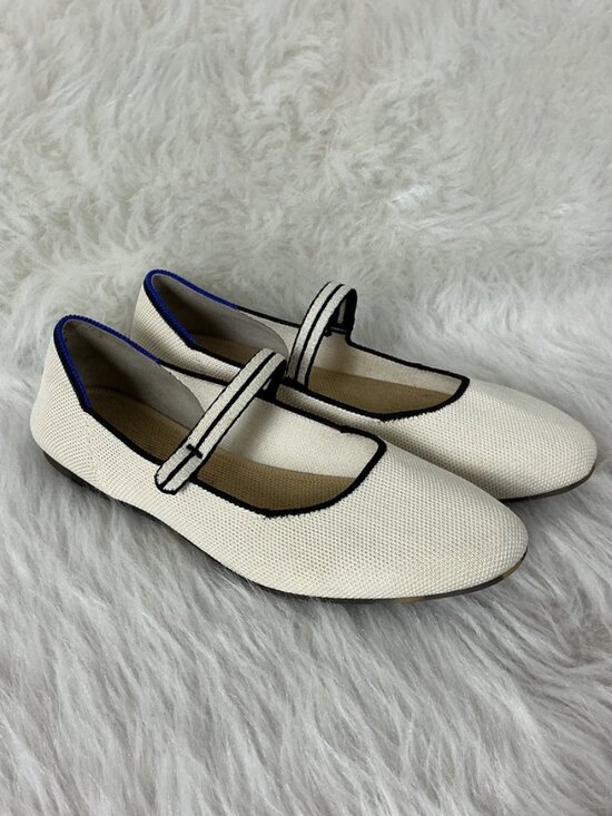 Rothy's Shoes - Rothy's Cream Gardenia White Black Trim Blue Halo The Square Toe Mary Janes 8